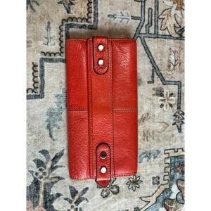 Fossil Leather Tri Fold Wallet Y2k Genuine Leather Pocket Book Coral Red
